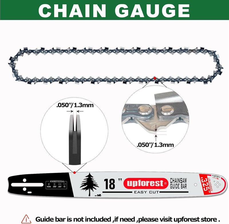 UPFOREST 18 Inch Chainsaw Chain, 325" Pitch, 050'' Gauge,72 Drive Links Fits Husqvarna 440,445,SP33G,Poulan 4600, 4620,DOLMAR,ECHO,JONSERED,RYOBI,Craftsman,Low-kickback and More-H72 (20EOPX72) - Image 5